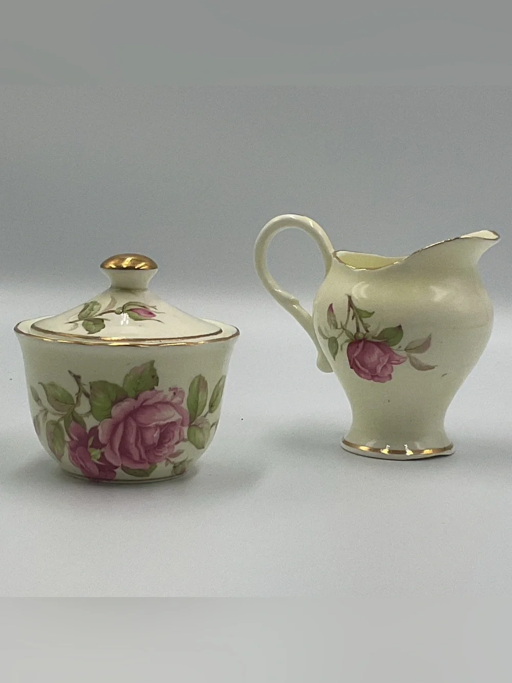 Vintage Royal Stewart Stevenson England Bone China Creamer & Sugar Set Roses